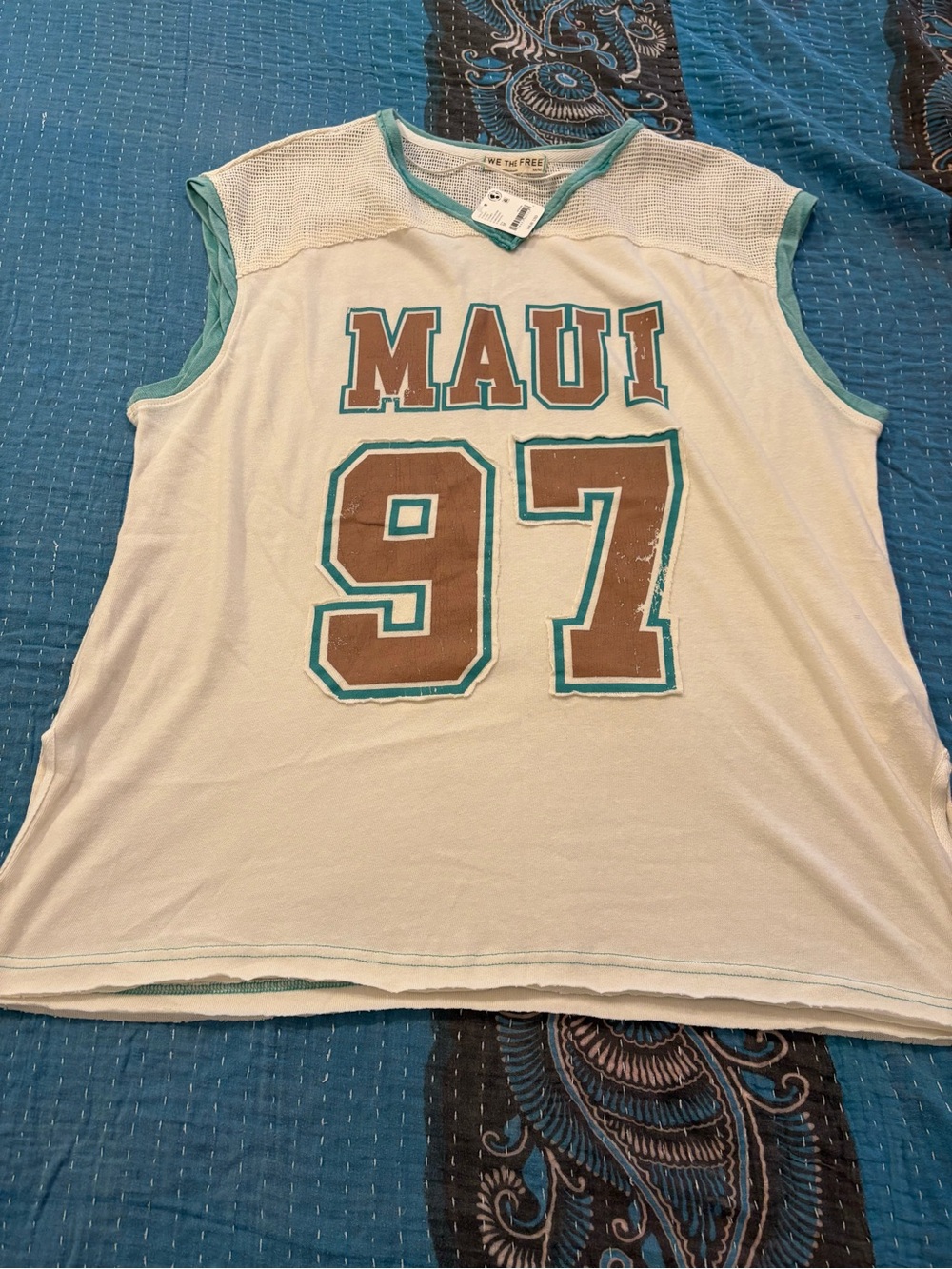 MAUI 97 Sleeveless Mesh Jersey - Cream with Teal Trim - Picture 3 of 10
